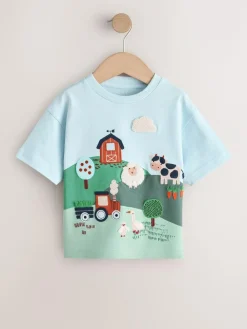 Clearance Next Green/Blue Farm Short Sleeve Appliqué T-Shirt (3mths-7yrs)