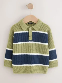 Next Knitted Stripe Rugby Polo Shirt (3mths-7yrs)^BOY Knitwear|Knitwear