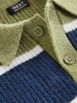 Next Knitted Stripe Rugby Polo Shirt (3mths-7yrs)^BOY Knitwear|Knitwear