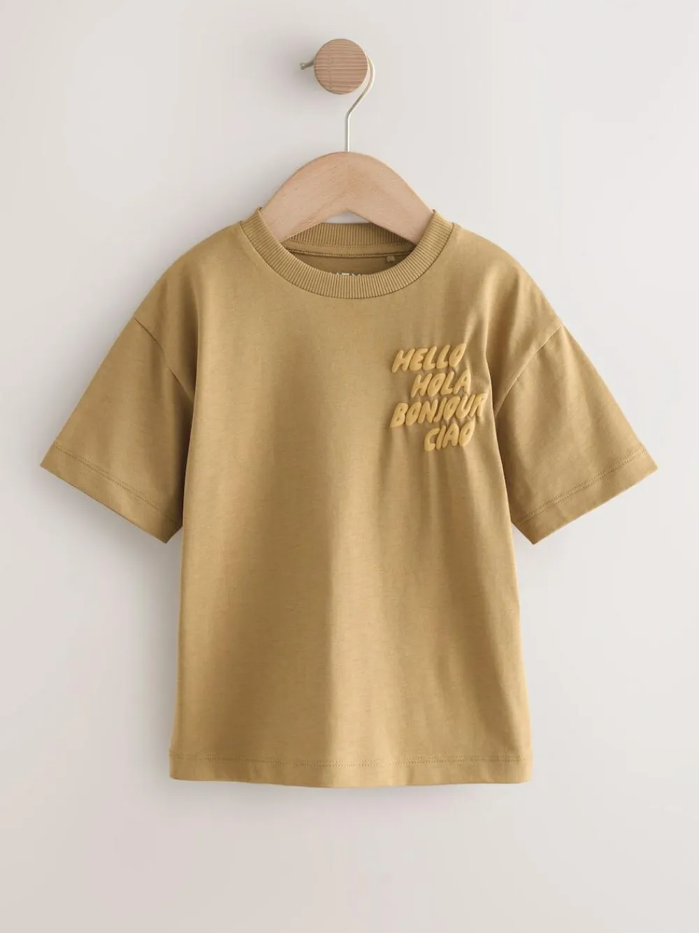 New Next Small Short Sleeve Graphic T-Shirts 5 Pack (3mths-7yrs) Green/Charocal/Stone/Pink/Brown