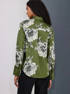 Best Next Long Sleeve Shirt Green/Ecru Floral Print