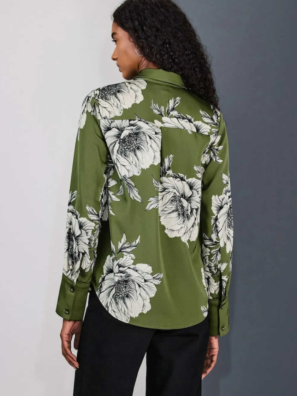 Best Next Long Sleeve Shirt Green/Ecru Floral Print