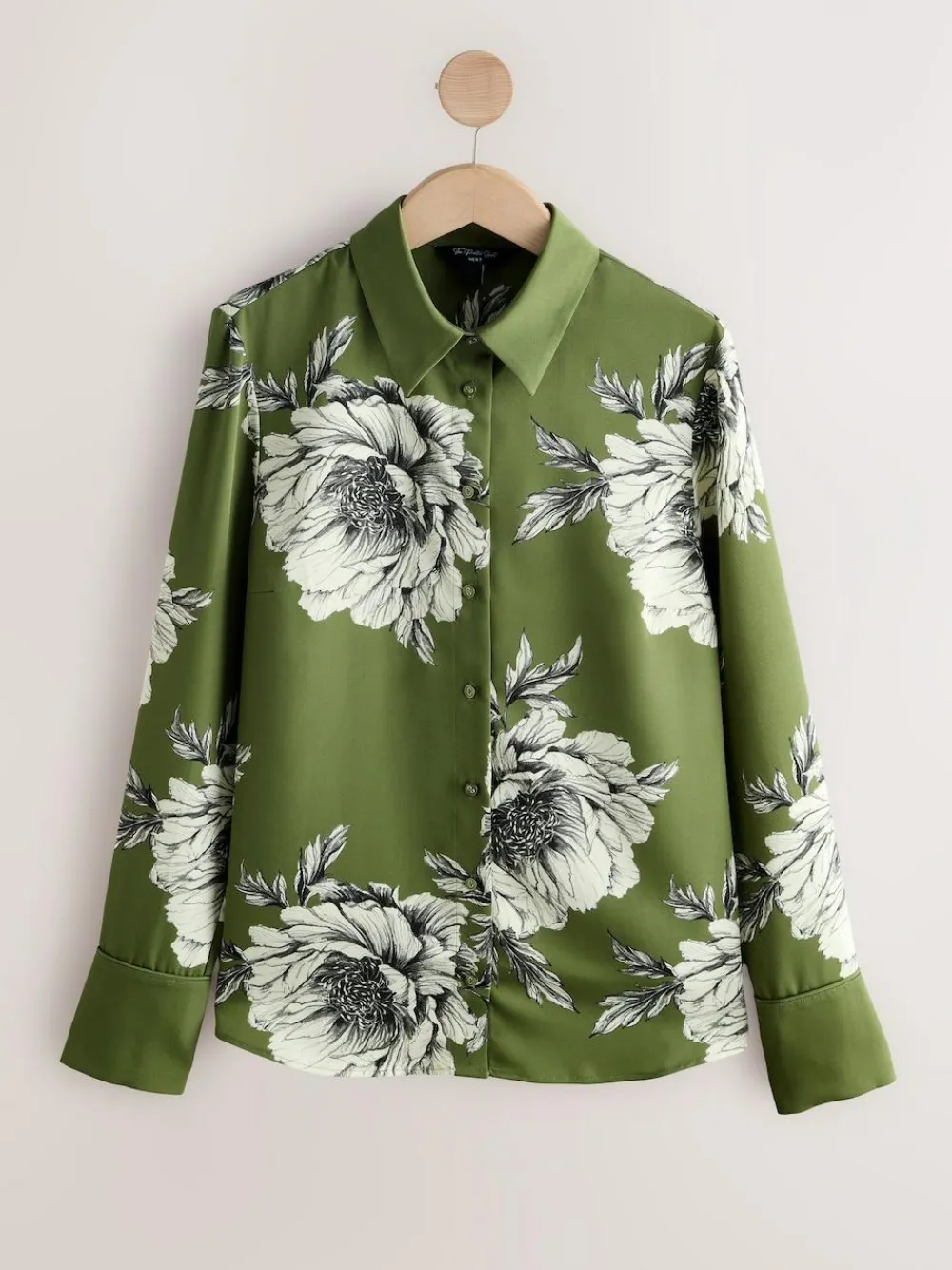 Best Next Long Sleeve Shirt Green/Ecru Floral Print