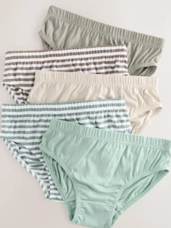 Sale Next Briefs 5 Pack (1.5-16yrs) Green/Ecru Stripe
