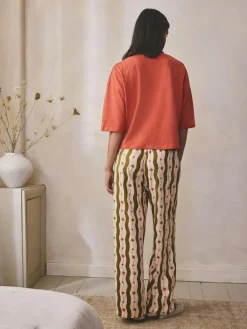 Next Green/Ecru Stripe Cotton Short Sleeve Pyjamas^Women Nightwear|Pyjamas