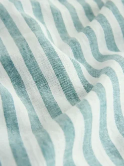 Sale Next Green/Ecru Stripe Grandad Collar Linen Mix Long Sleeve Shirt (3-16yrs)