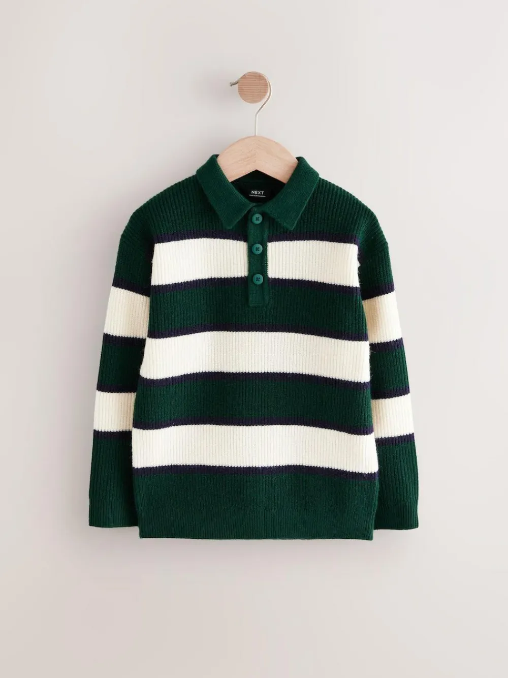 Hot Next Knitted Rugby Shirt (3-16yrs) Green/Ecru Stripe