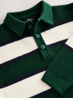Hot Next Knitted Rugby Shirt (3-16yrs) Green/Ecru Stripe