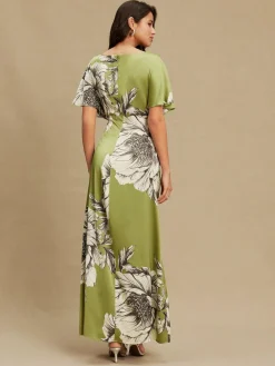 Next Textured Satin Short Sleeve Twist Front Midi Dress^Women Occasion Dresses|Midi Dresses