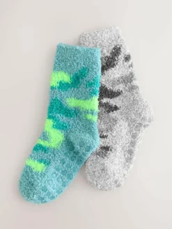 Next Green/Grey Camo Cosy Socks 2 Pack^BOY Socks