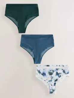 Next Mesh Trim High Waist High Leg Knickers 3 Pack^Women Panties|All Lingerie