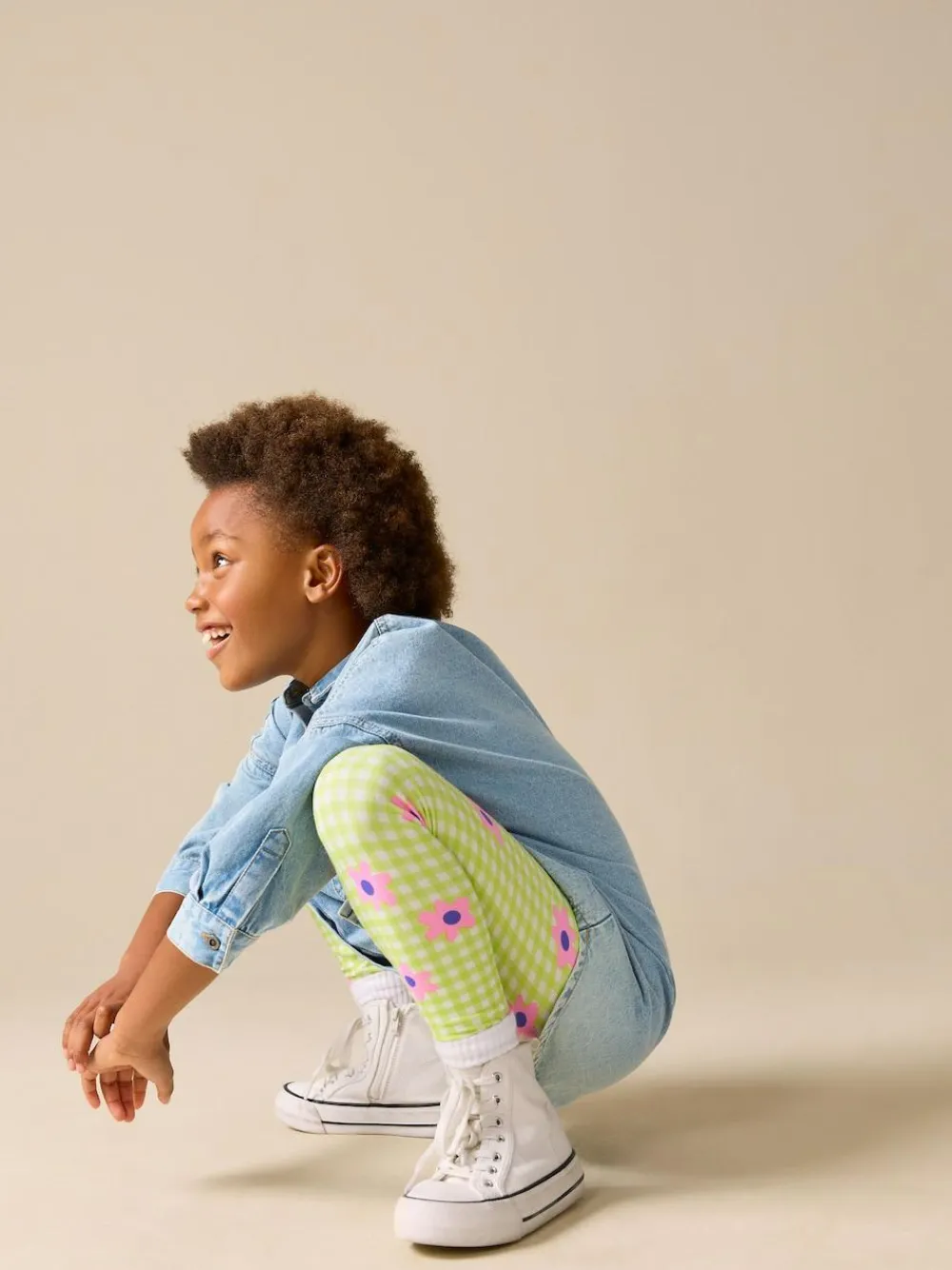 New Next Green/Pink Gingham Flower Leggings (3-16yrs)