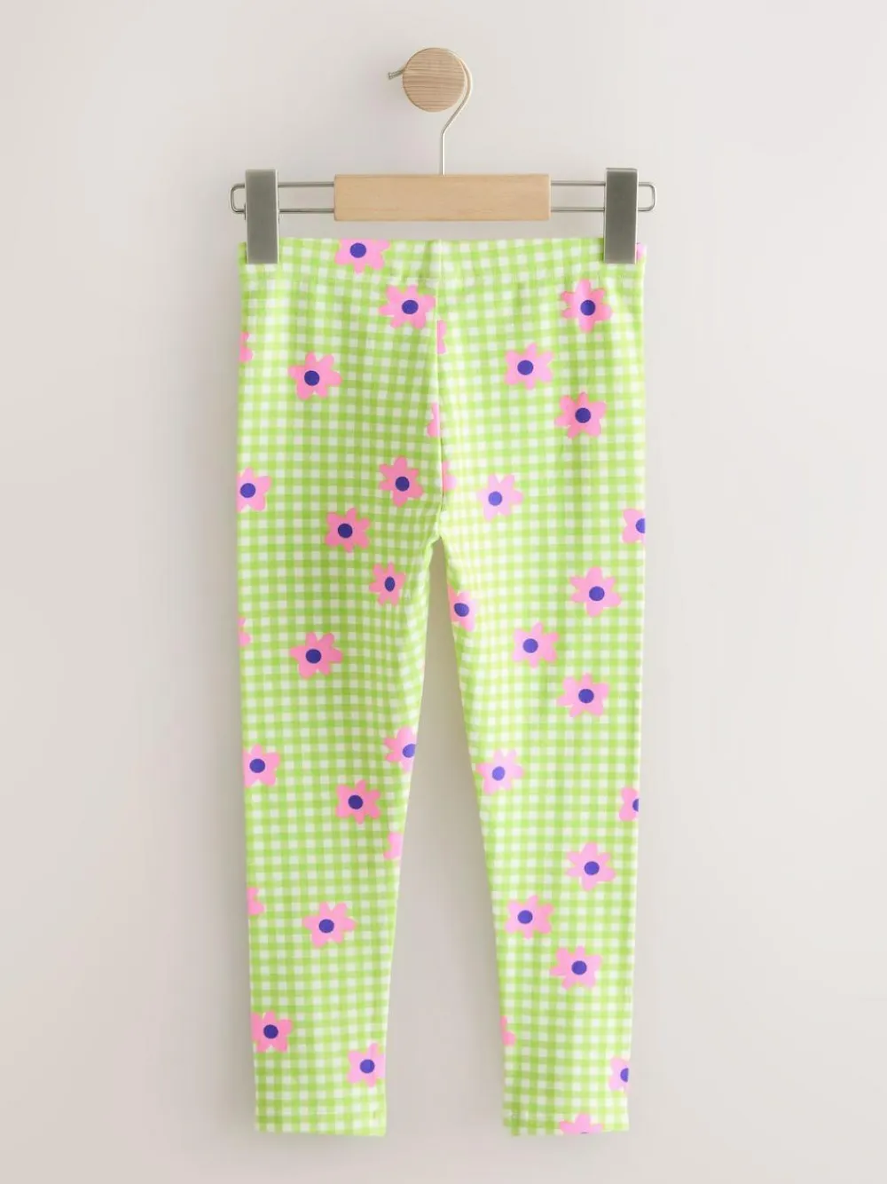 New Next Green/Pink Gingham Flower Leggings (3-16yrs)