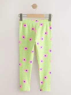 New Next Green/Pink Gingham Flower Leggings (3-16yrs)
