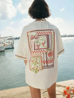 Next Green/Pink Graphic Print Beach T-Shirt