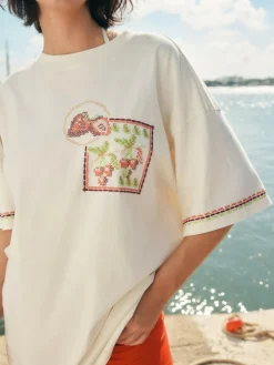 Next Green/Pink Graphic Print Beach T-Shirt