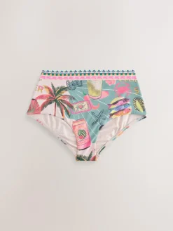 Hot Next Green/Pink Lobster Conversational High Waist Print Bikini Bottoms