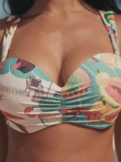 New Next Green/Pink Lobster Conversational Wired Bandeau Bikini Top