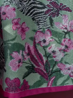 New Next Green/Pink Zebra Floral 100% Cotton Towel