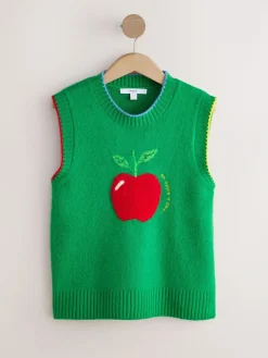 Next Green/Red Apple Graphic Sleeveless Knitted Tank With Wool^Women Knitwear|Knitwear