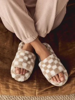 Clearance Next Green/White Checked Slider Slippers