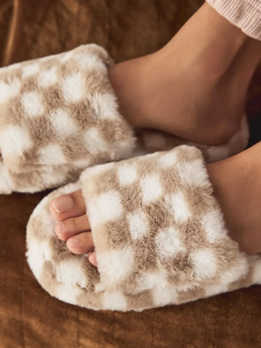 Clearance Next Green/White Checked Slider Slippers