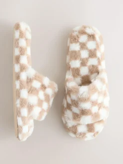 Clearance Next Green/White Checked Slider Slippers