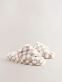 Clearance Next Green/White Checked Slider Slippers