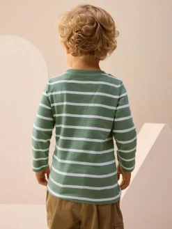 Next Green/White Stripe Safari Long Sleeve Appliqué T-Shirt (3mths-7yrs)^BOY Tops|T-Shirts
