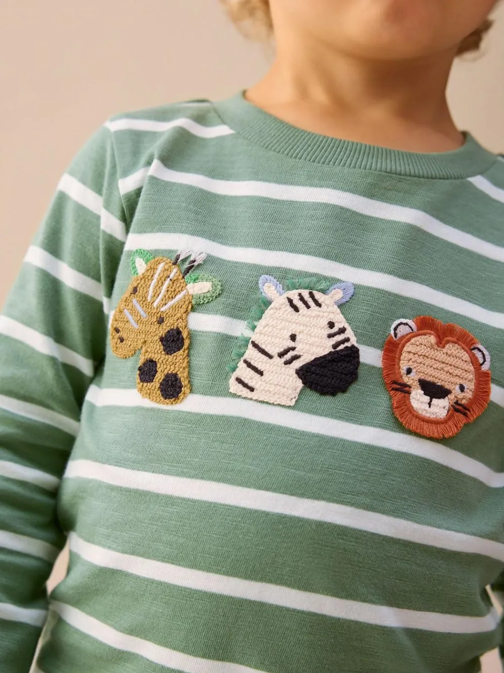 Next Green/White Stripe Safari Long Sleeve Appliqué T-Shirt (3mths-7yrs)^BOY Tops|T-Shirts