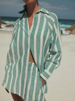 Next Green/White Summer Shirt With Linen^Women Blouses & Shirts