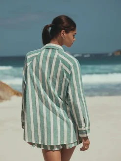 Next Green/White Summer Shirt With Linen^Women Blouses & Shirts