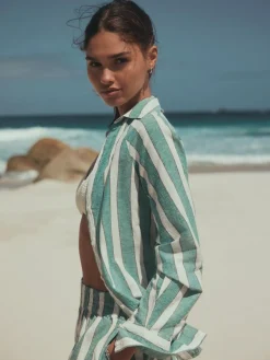 Next Green/White Summer Shirt With Linen^Women Blouses & Shirts