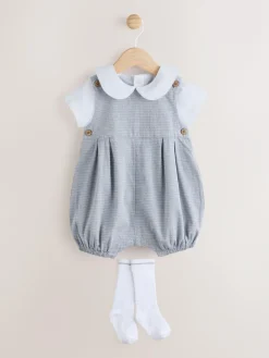 Hot Next Grey 100% Cotton Smart Baby Romper, Bodysuit And Socks Dungarees Set (0mths-2yrs)