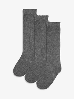 Sale Next 3 Pack Cotton Rich Knee High Schools Socks Grey