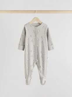 Online Next Grey 3 Pack Zebra 100% Cotton Baby Sleepsuits (0-2yrs)