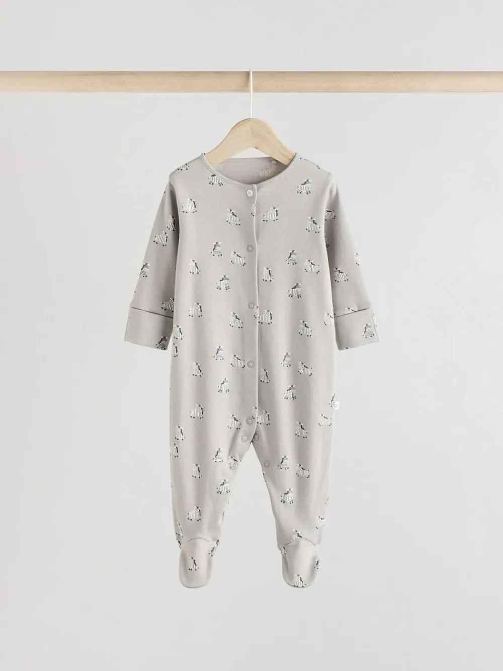 Online Next Grey 3 Pack Zebra 100% Cotton Baby Sleepsuits (0-2yrs)