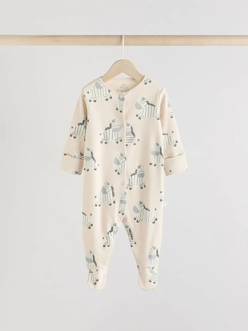 Online Next Grey 3 Pack Zebra 100% Cotton Baby Sleepsuits (0-2yrs)