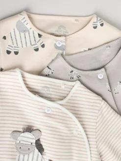 Online Next Grey 3 Pack Zebra 100% Cotton Baby Sleepsuits (0-2yrs)