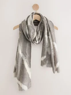 Next Grey Abstract Foil Lightweight Scarf^Women Hats, Gloves & Scarves|Hats, Gloves & Scarves
