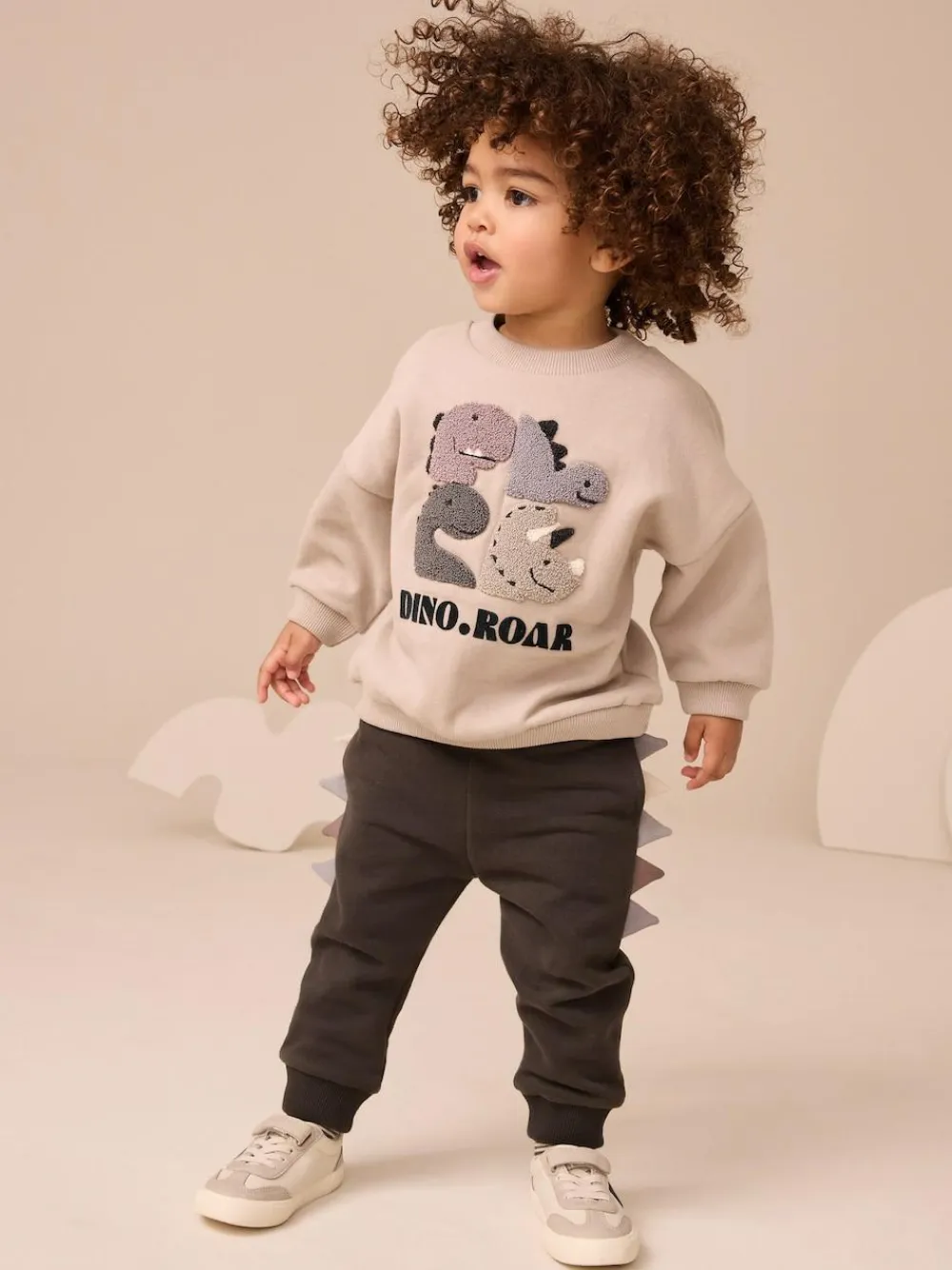 Next Grey and Charcoal Dinosaur Spike Single Sweatshirt and Joggers Set (3mths-7yrs)^BOY Sweatshirts & Hoodies|Sets & Co-Ords