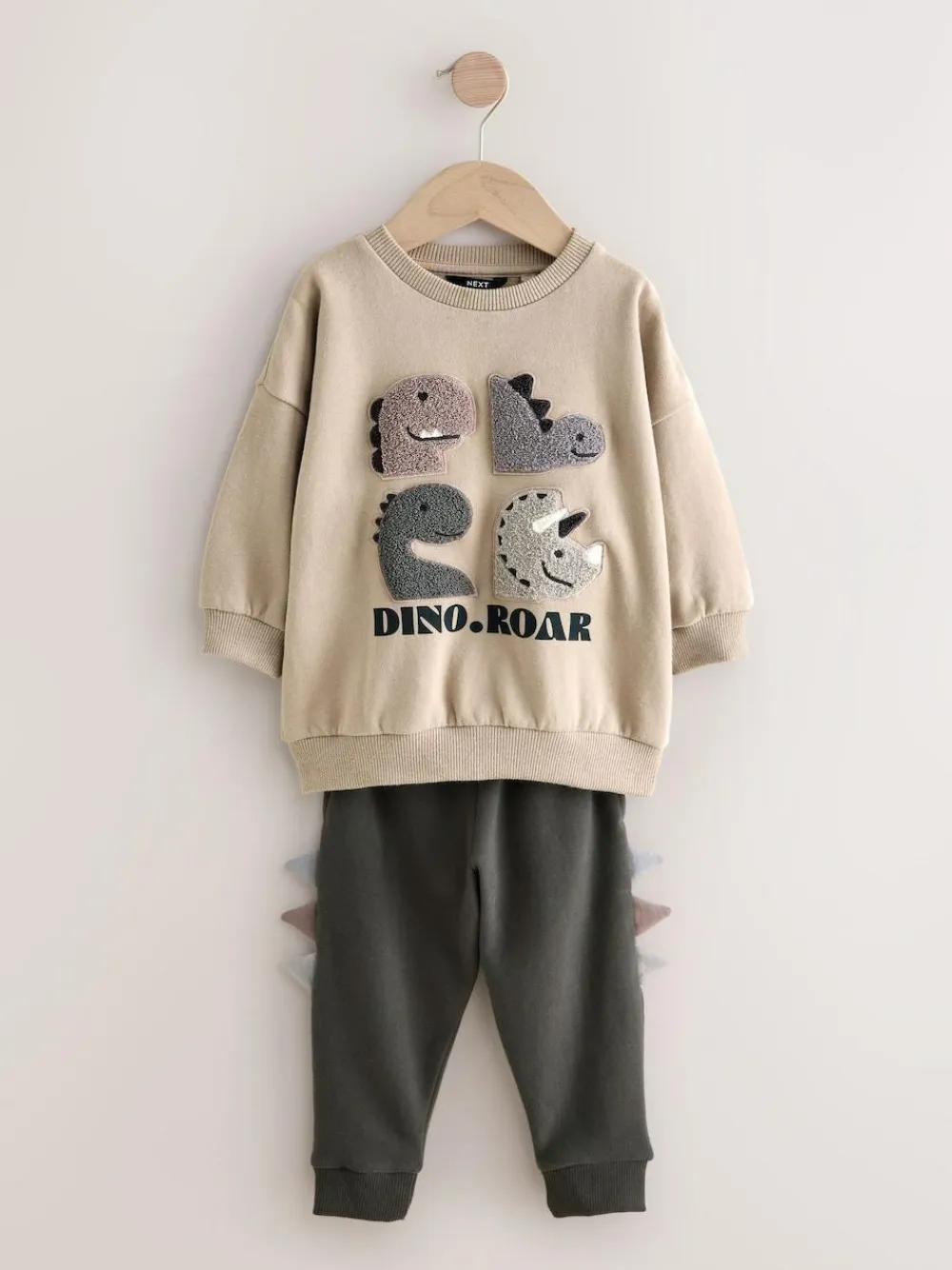 Next Grey and Charcoal Dinosaur Spike Single Sweatshirt and Joggers Set (3mths-7yrs)^BOY Sweatshirts & Hoodies|Sets & Co-Ords