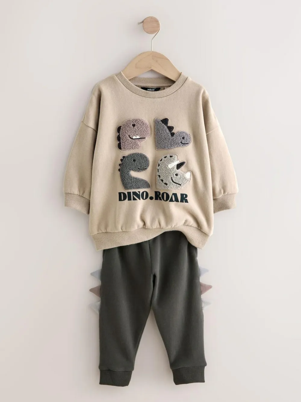Next Grey and Charcoal Dinosaur Spike Single Sweatshirt and Joggers Set (3mths-7yrs)^BOY Sweatshirts & Hoodies|Sets & Co-Ords