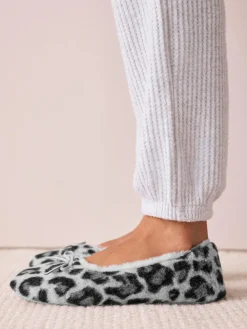 New Next Ballerina Flat Slippers Grey Animal Print
