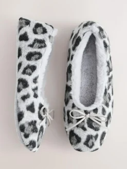 New Next Ballerina Flat Slippers Grey Animal Print