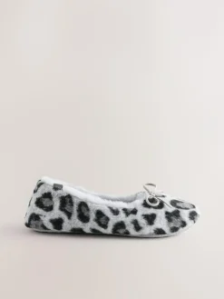 New Next Ballerina Flat Slippers Grey Animal Print