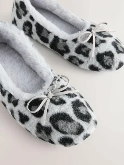 New Next Ballerina Flat Slippers Grey Animal Print