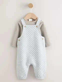 Outlet Next Grey Baby Jersey Quilted Dungarees and Bodysuit Set (0mths-2yrs)