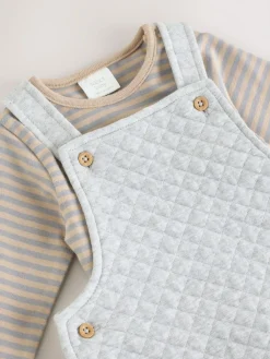 Outlet Next Grey Baby Jersey Quilted Dungarees and Bodysuit Set (0mths-2yrs)