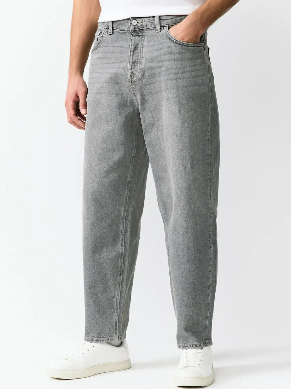 New Next Barrel Fit Vintage Wash Denim Jeans Grey